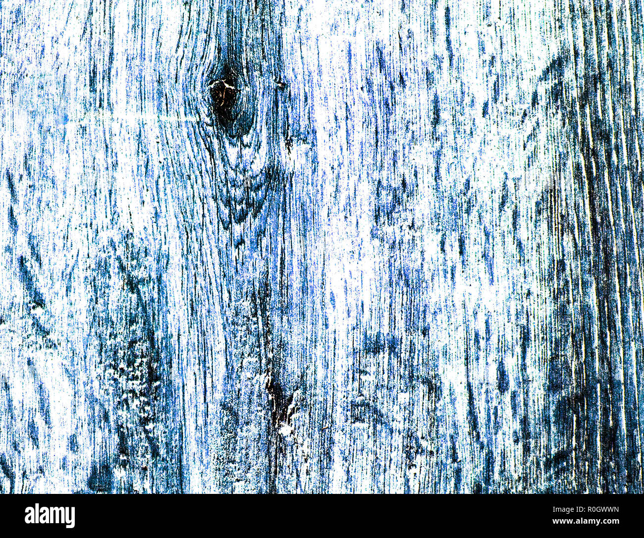 Colori ad alto contrasto di texture in legno nei toni del blu, taglio longitudinale con nodi, HDR tonificante Foto Stock