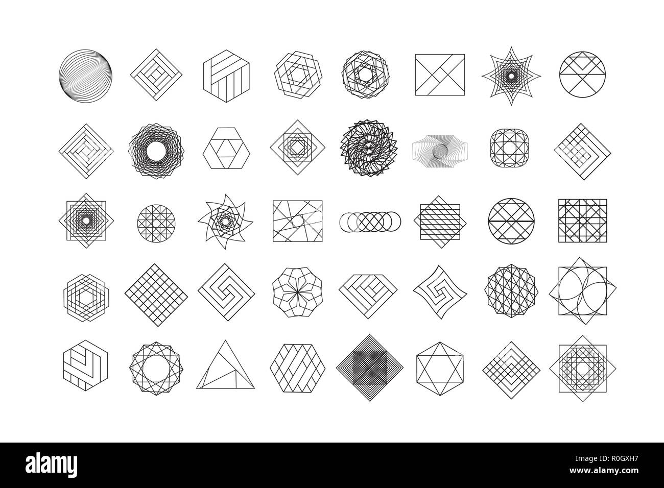 Set di forme geometriche. Trendy hipster background e logotipi. La religione, filosofia, spiritualità occultismo collezione di simboli Illustrazione Vettoriale