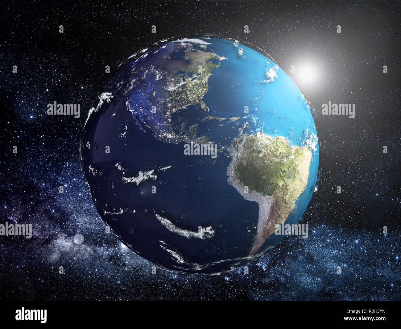 Vista della Terra dallo spazio. 3D'illustrazione. Foto Stock