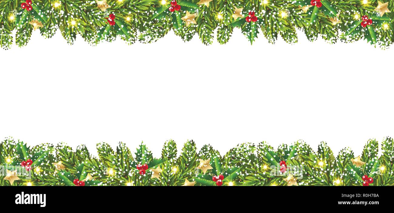 Banner di Natale con una ghirlanda di alberi di Natale su sfondo bianco Illustrazione Vettoriale