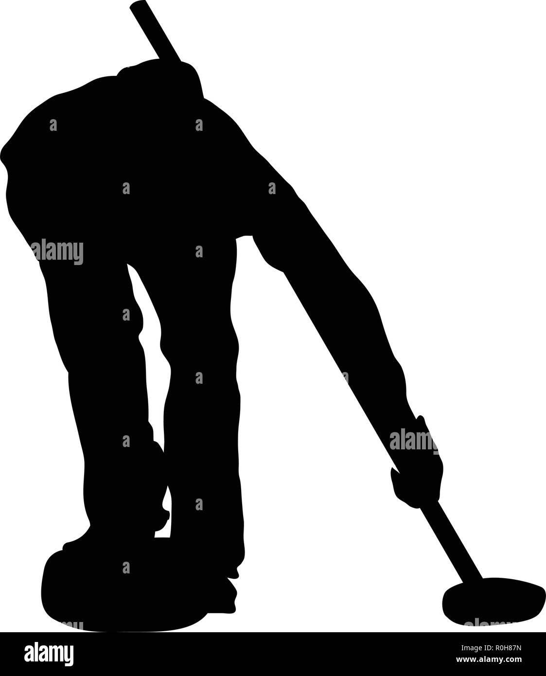 Silhouette di curling. Nero su bianco. Illustrazione Vettoriale. Illustrazione Vettoriale