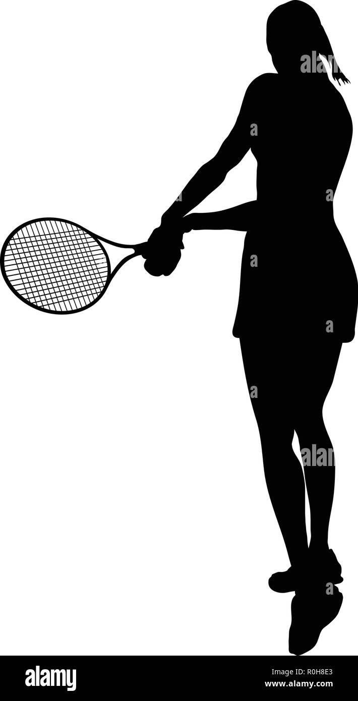 Silhouette di tennis. Nero su bianco. Illustrazione Vettoriale. Illustrazione Vettoriale