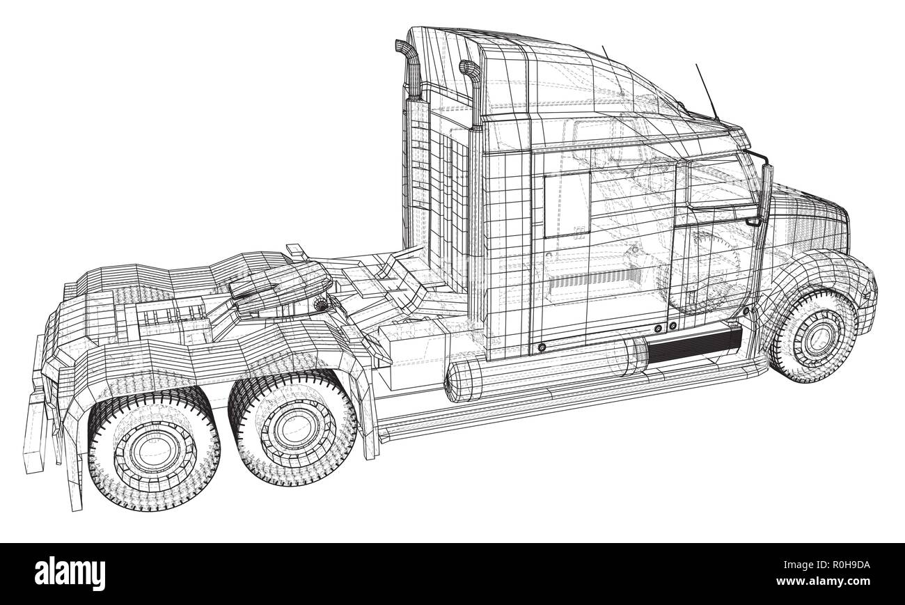 Commerciale cargo furgone per consegne. Isolato. Creato illustrazione di 3d. Filo-telaio Illustrazione Vettoriale