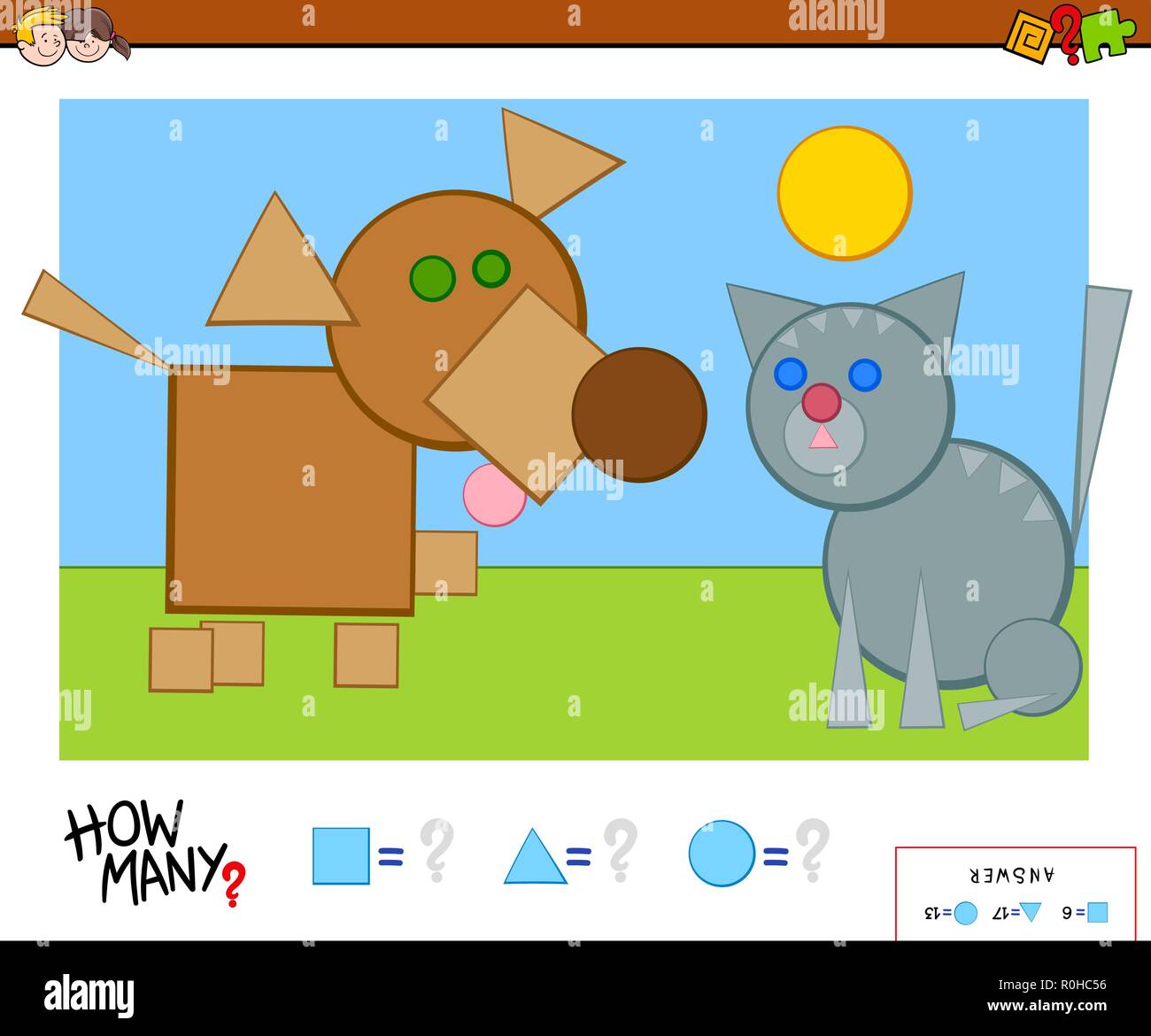 Cartoon illustrazione di educativo Forme di conteggio gioco per bambini Illustrazione Vettoriale