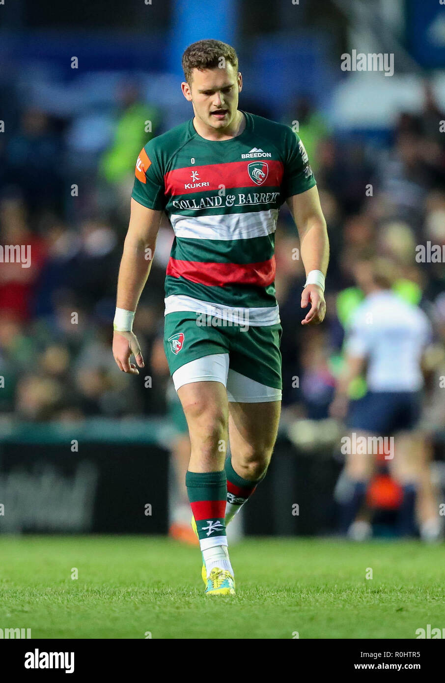 Leicester, Regno Unito. 3 novembre 2018. Premiership Rugby Union. Leicester Tigers rfc v Worcester Warriors RFC. George vale la pena in azione per Leicester Tigers durante il Premiership Rugby Cup match giocato a Welford Road Stadium, Leicester, Inghilterra. © Phil Hutchinson/Alamy Live News Foto Stock