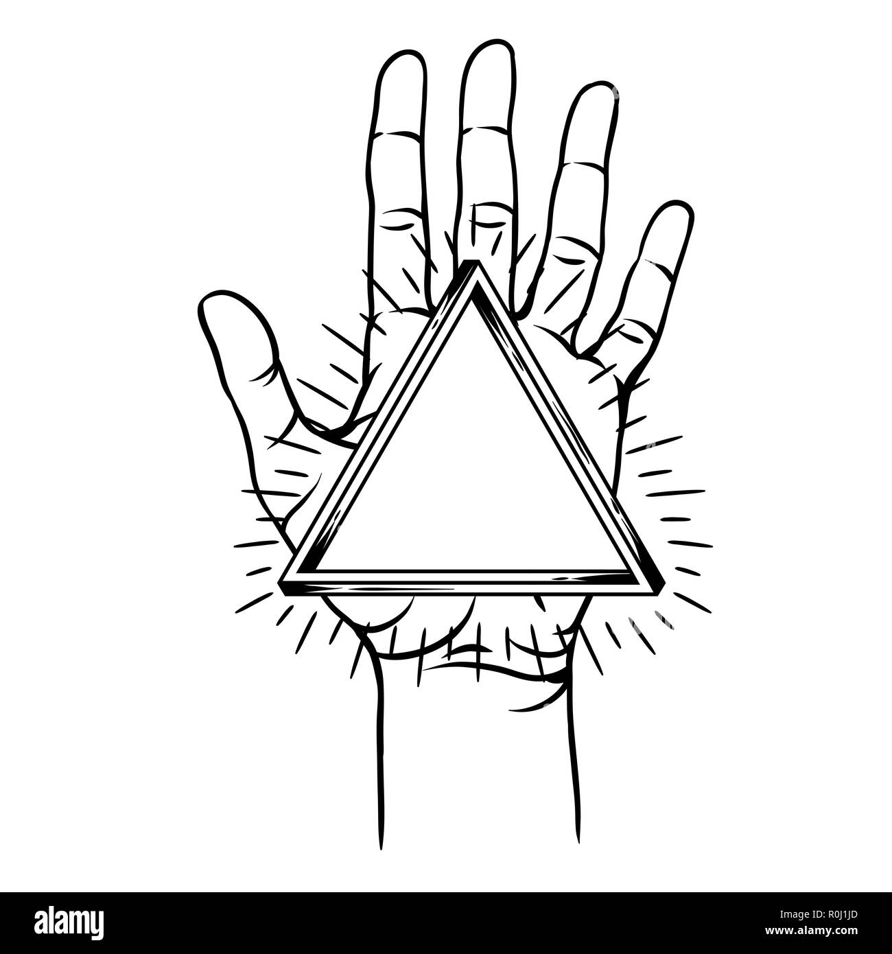 Mano aperta con infinita simbolo triangolare. Illustrazione Vettoriale