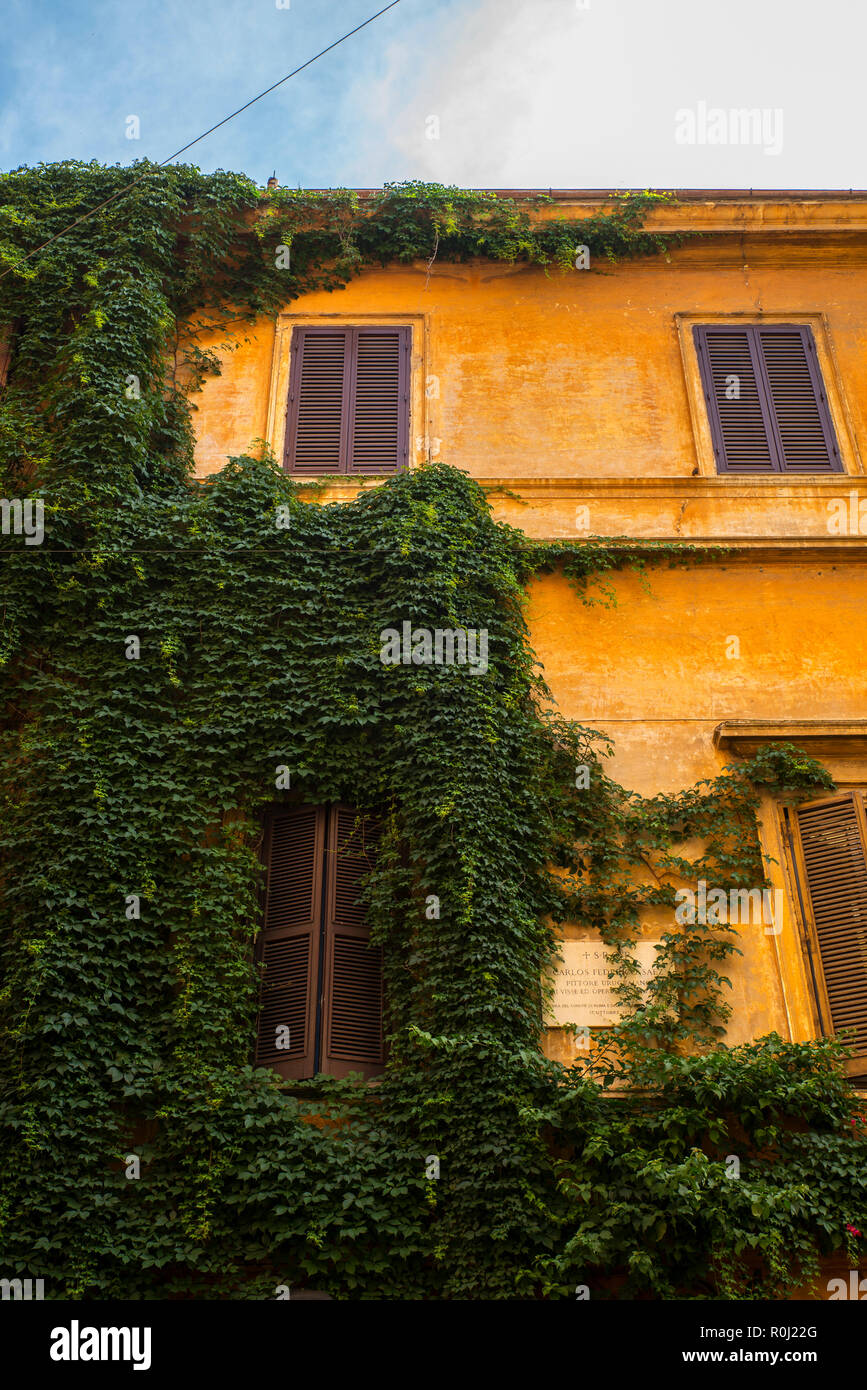 Coperto di edera edificio, Roma, Italia Foto Stock
