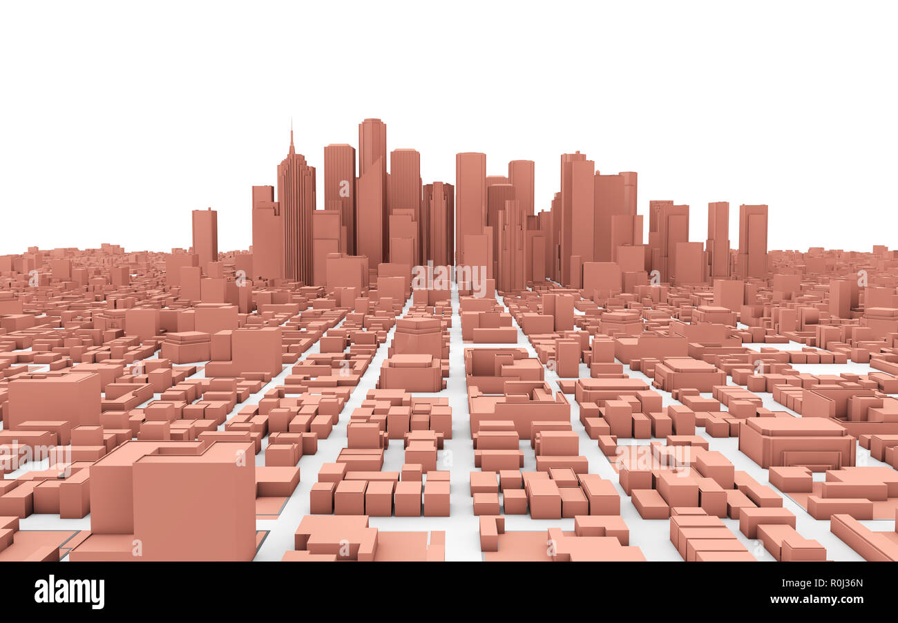 Città rosa isolato su bianco il rendering 3D Foto Stock