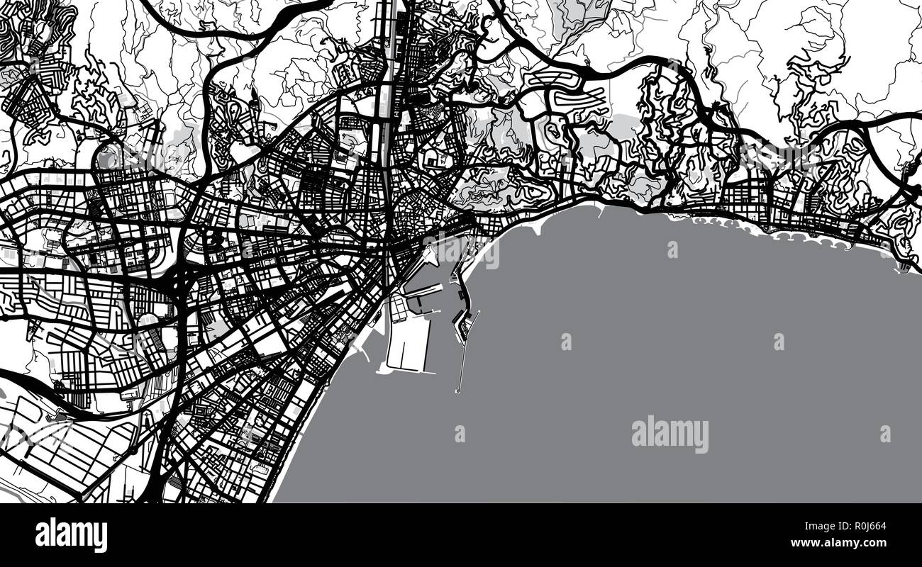 Vettore urbano mappa della città di Malaga, Spagna Illustrazione Vettoriale