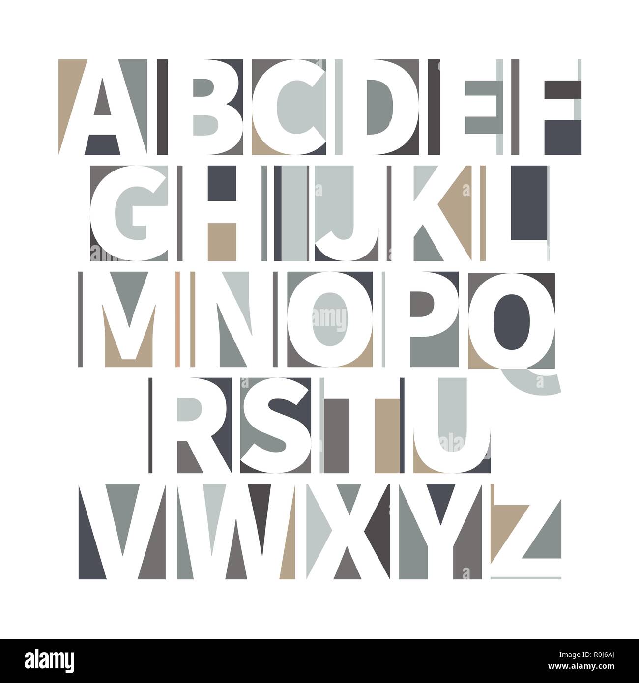 Minimalista font geometrico in tenui colori isolato su bianco Illustrazione Vettoriale