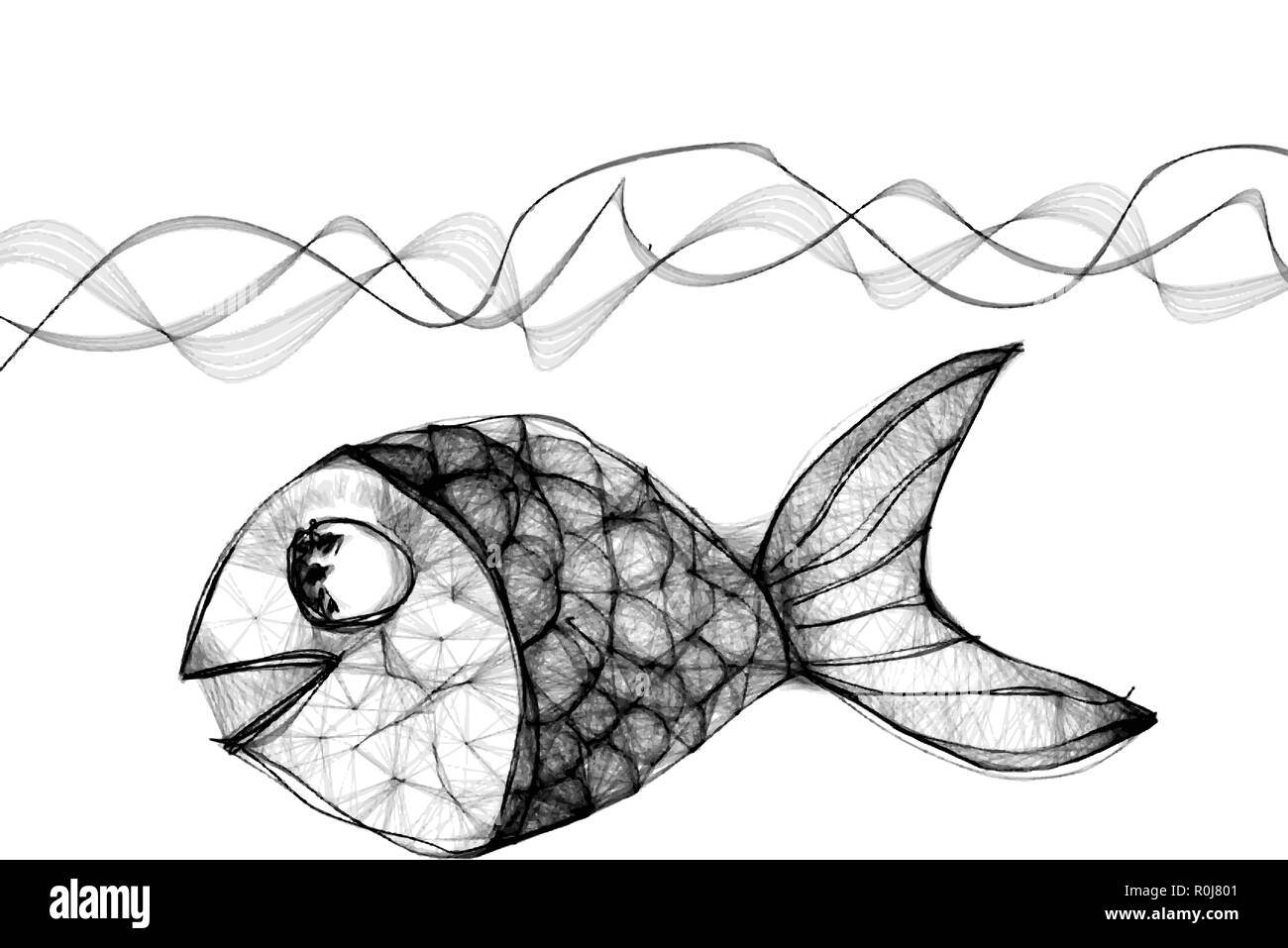 Disegnata a mano il pesce in mare Illustrazione Vettoriale