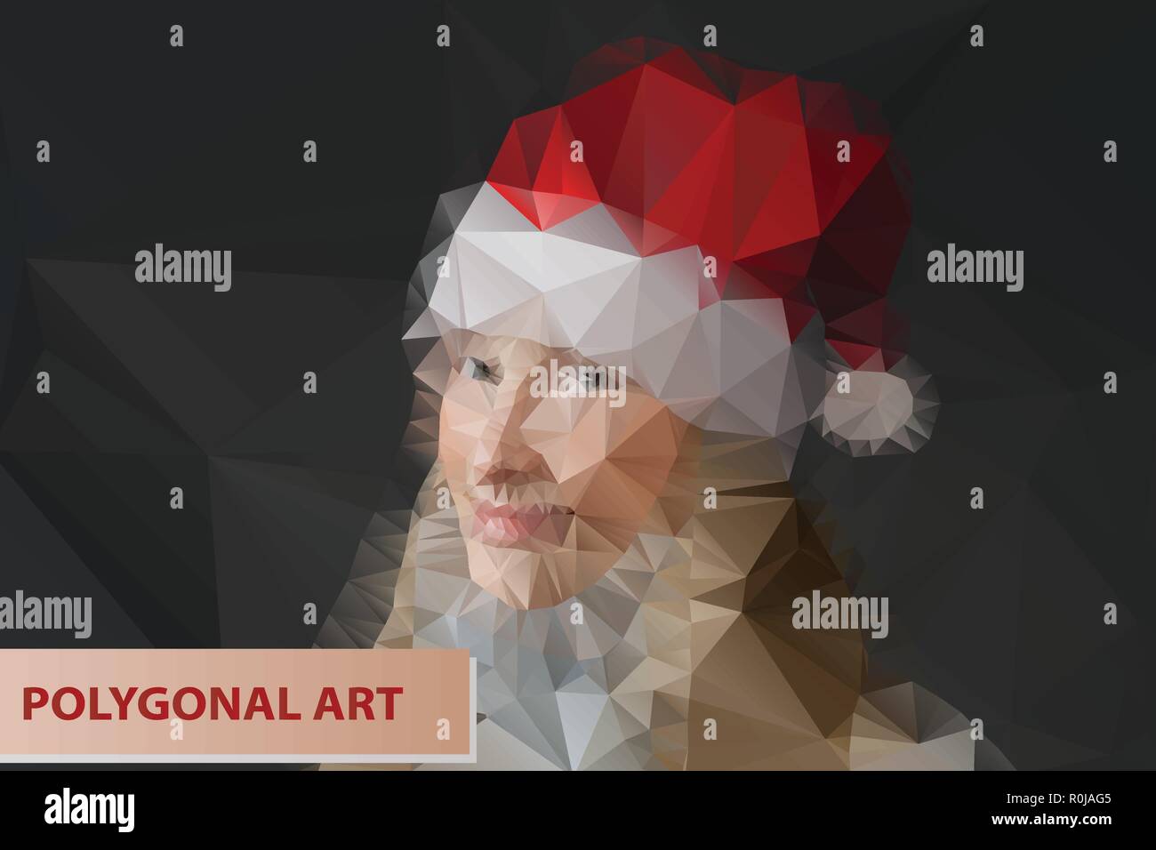 La sig.ra Santa. La ragazza di Santa hat.astratto volto poligonale. Ritratto di triangoli per il design. Illustrazione Vettoriale