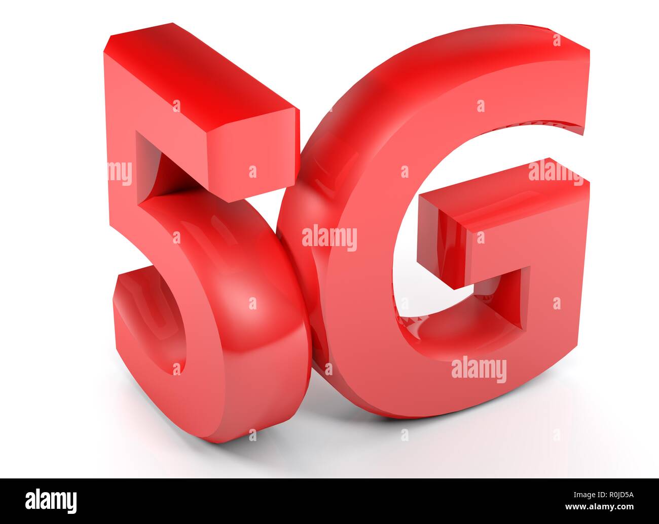 5G in rosso 3D caratteri su sfondo bianco - 3D rendering immagine Foto Stock