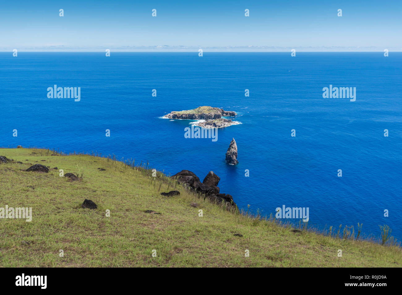 Il Motu Nui isolotto di l'uomo uccello il rito Foto Stock