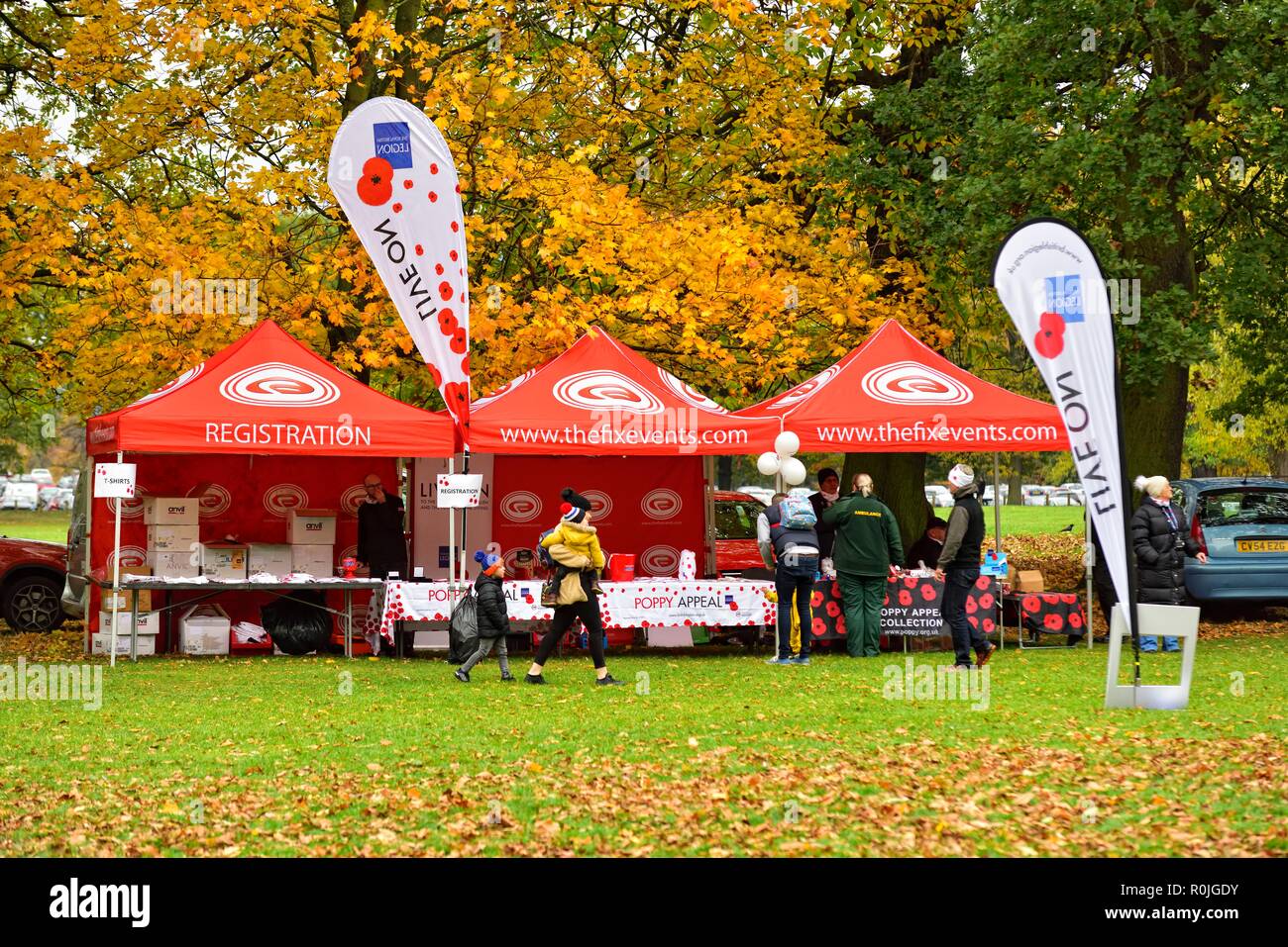 Il marquee fixevents.com,Registration,il papavero corsa,Wollaton Park,Nottingham, Inghilterra, Regno Unito Foto Stock