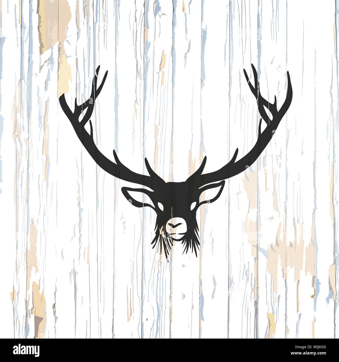 Deer logo su sfondo di legno. Vintage illustrazione vettoriale. Illustrazione Vettoriale