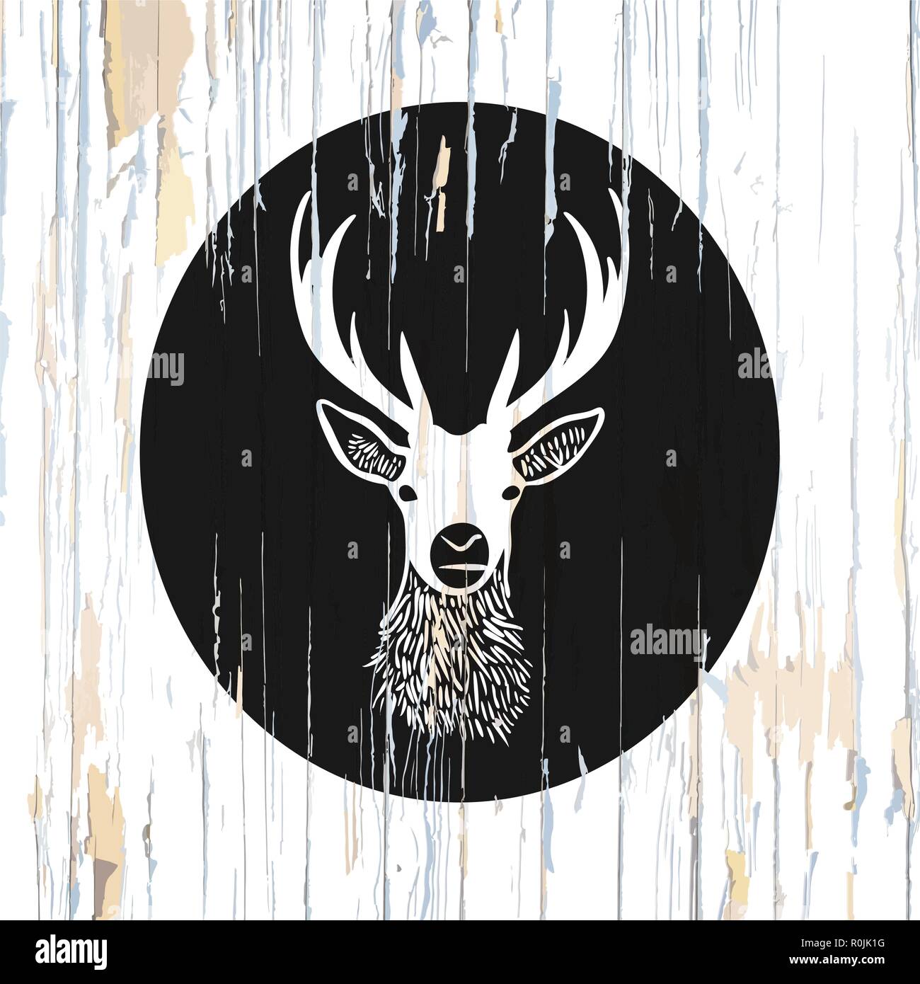 Vintage deer logo su legno. Illustrazione Vettoriale. Illustrazione Vettoriale