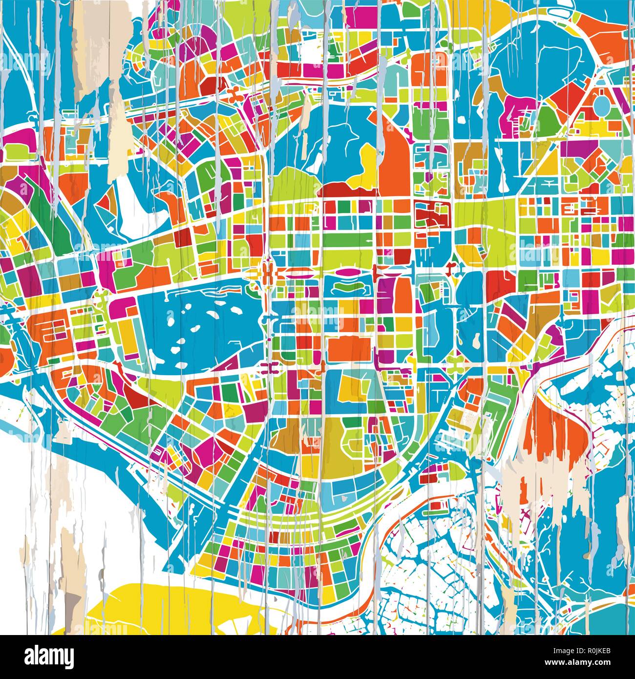 Colorata mappa di Shenzen. Vintage map serie. Illustrazione Vettoriale