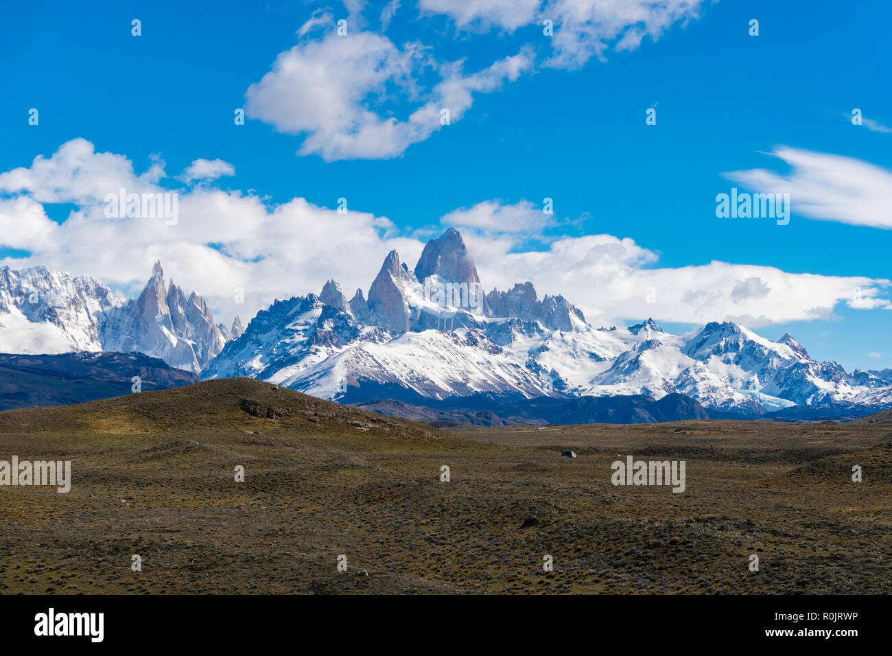 Vista del Monte Fitz Roy e Cerro Torre in Argentina Foto Stock