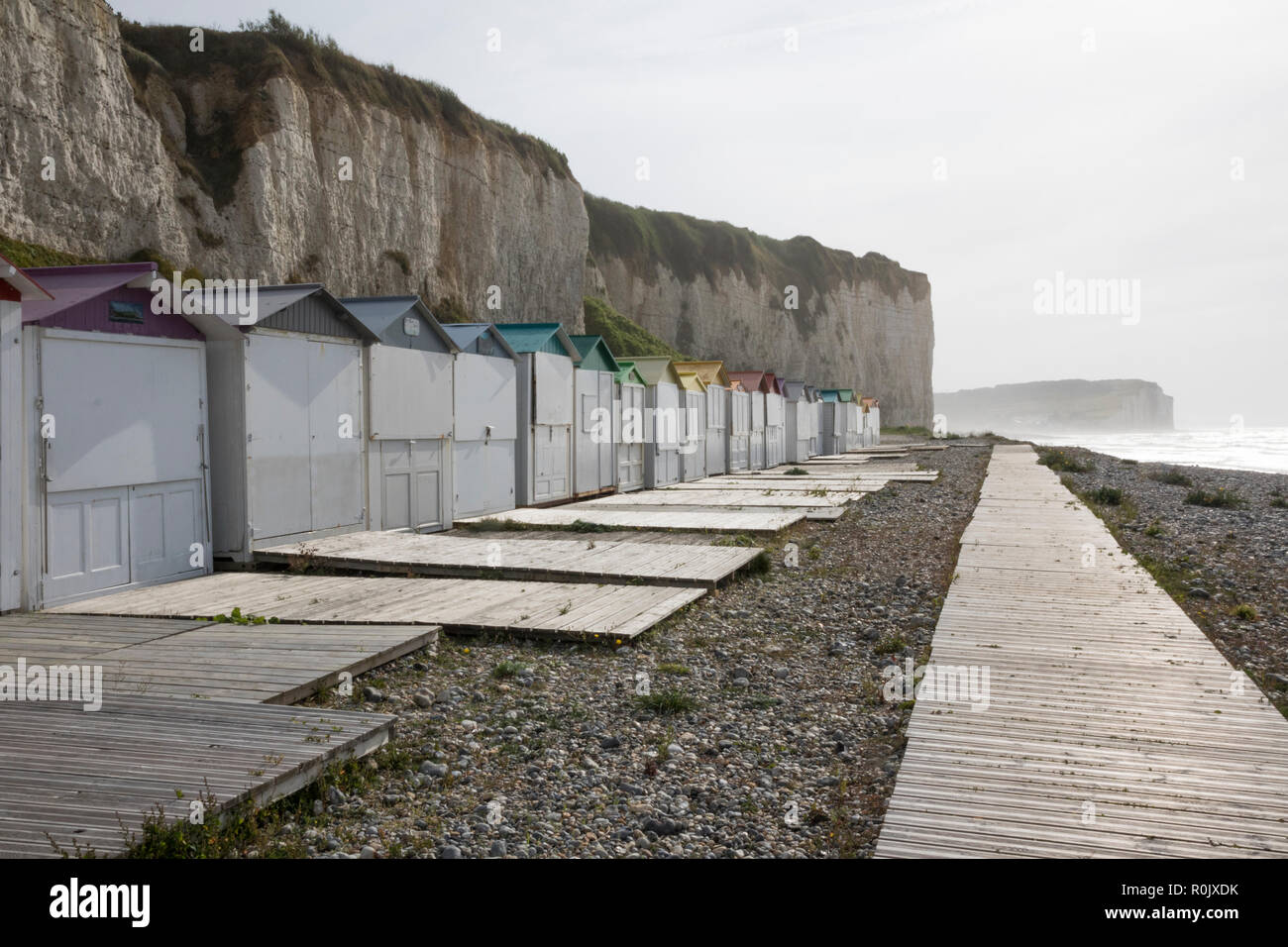 Criel sur Mer, Piccardia, spiaggia capanne Foto Stock