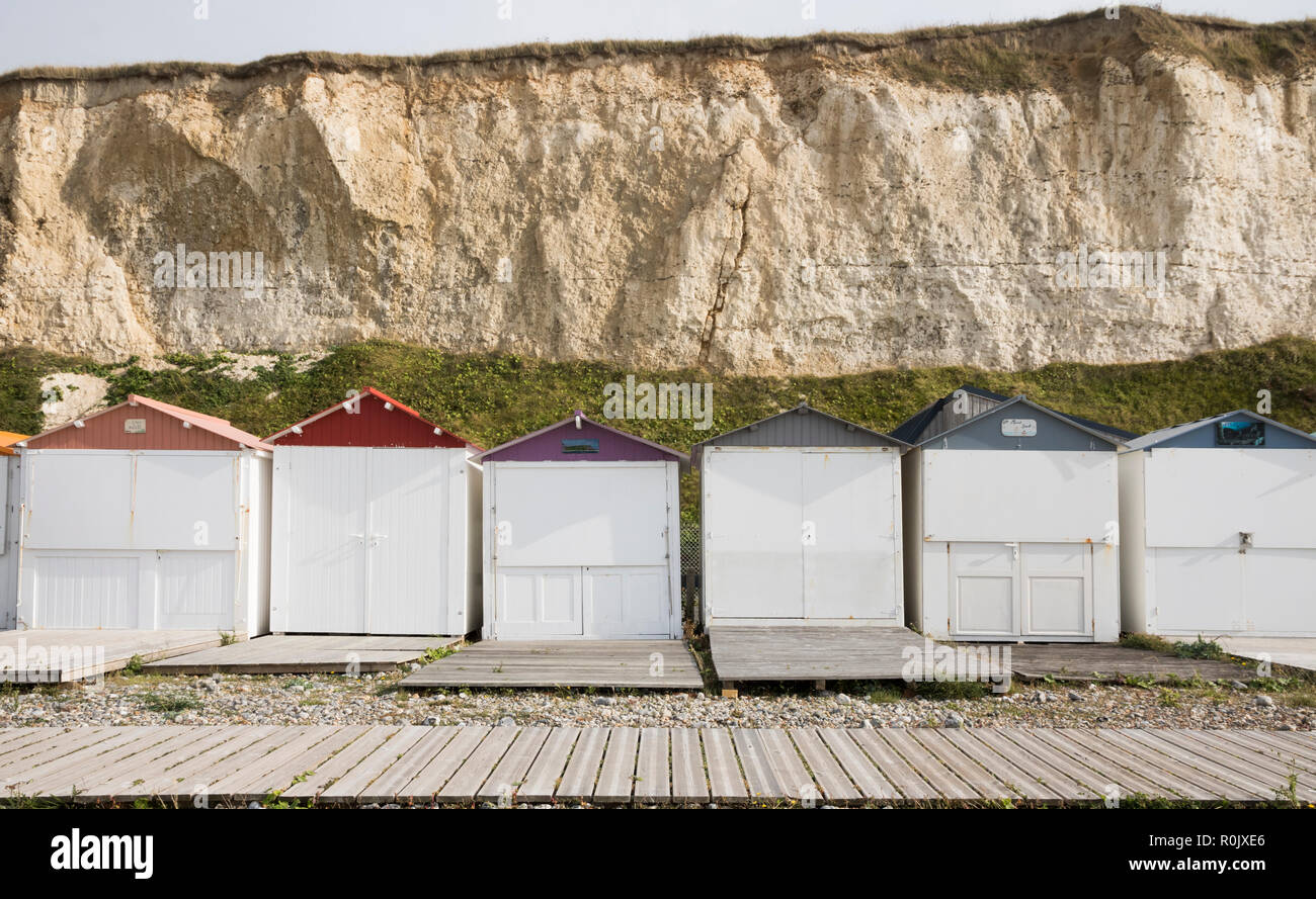 Criel sur Mer, Piccardia, spiaggia capanne Foto Stock