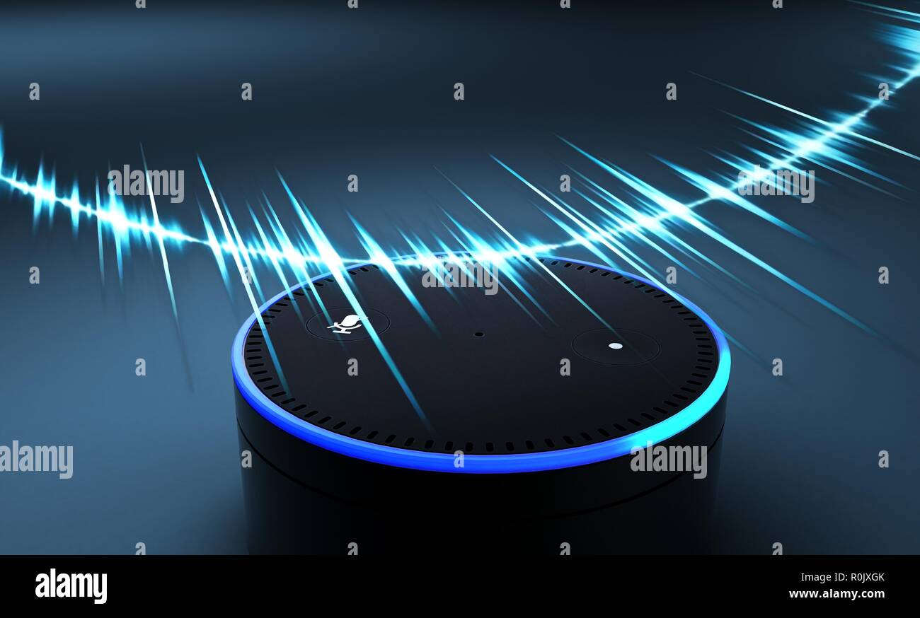 Il rendering 3d del sistema di riconoscimento vocale sulla massa blu Foto Stock