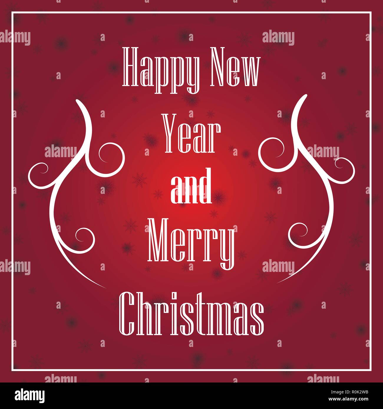 Natale e Anno Nuovo su tipografici Xmas sfondo con paesaggio invernale con i fiocchi di neve. Merry Christmas card. Illustrazione Vettoriale Illustrazione Vettoriale