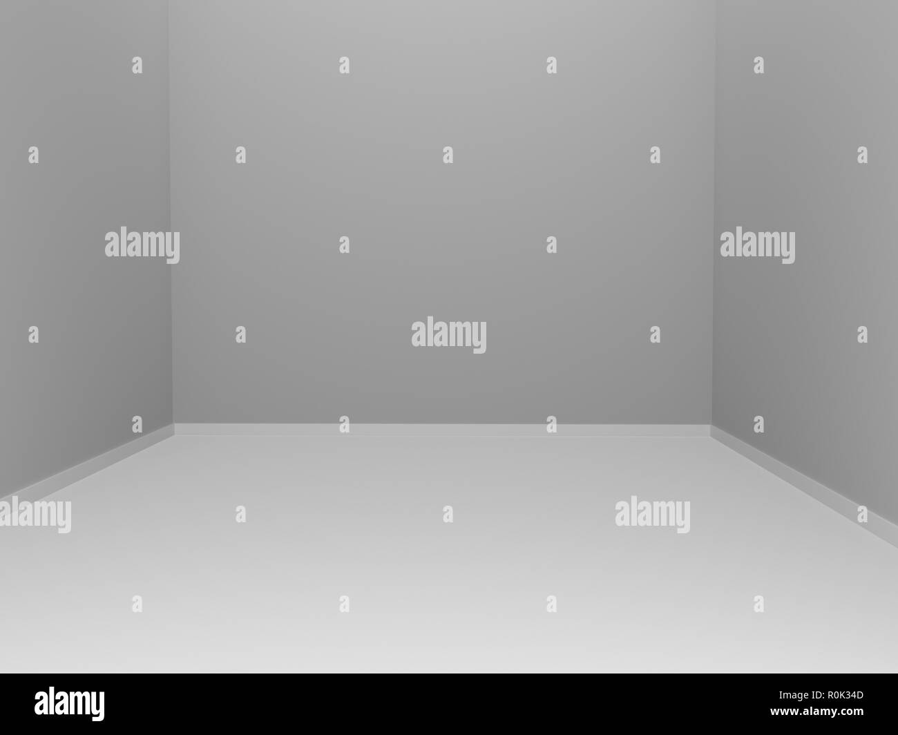 Pareti grigie e pavimento bianco. Stanza vuota. Il rendering 3D Foto Stock