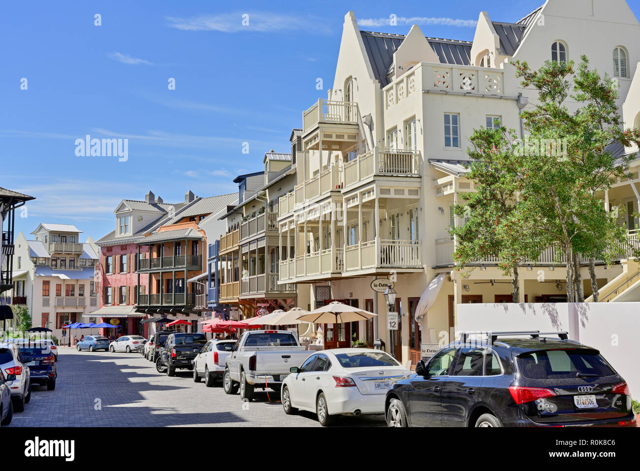 Rosemary Beach Florida strada principale della costa del Golfo, panhandle cittadina. Foto Stock