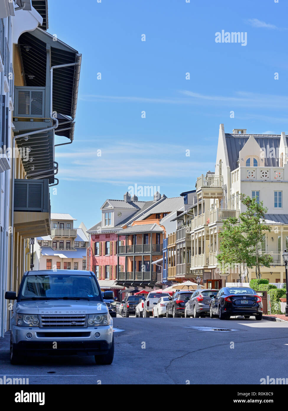 Rosemary Beach Florida strada principale della costa del Golfo, panhandle cittadina. Foto Stock