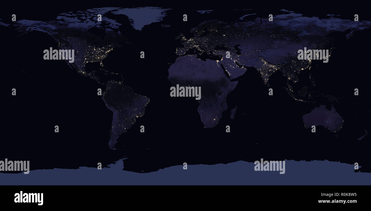 Mappa globale vista di messa a terra luci della città di notte. Foto Stock