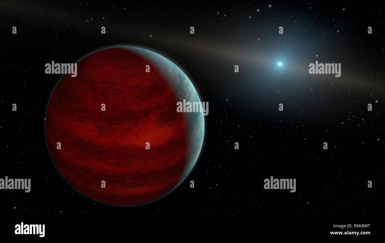 Artista concetto di un gigante gassoso pianeta intorno ad una stella nana bianca. Foto Stock