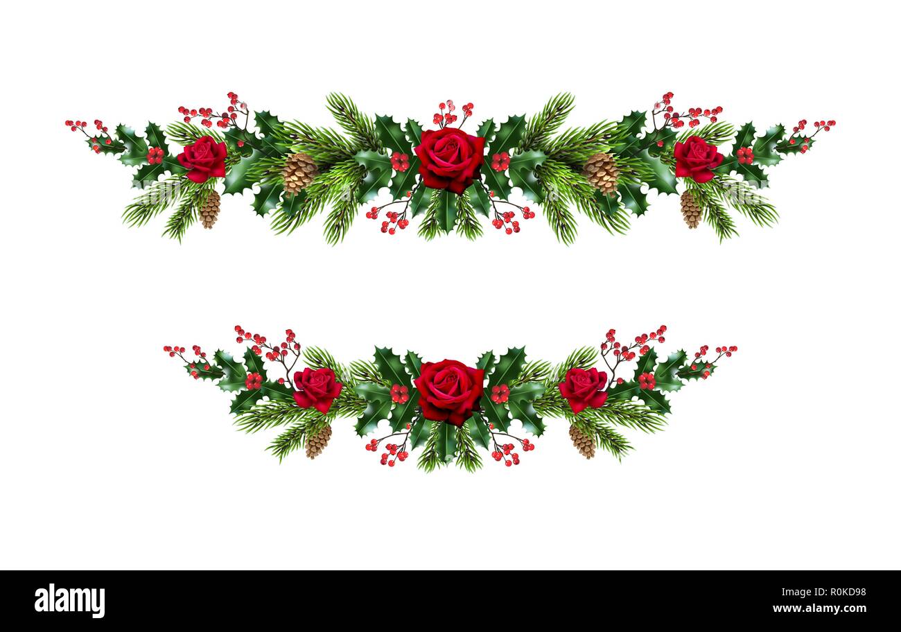 Rose decorazioni di Natale insieme Illustrazione Vettoriale