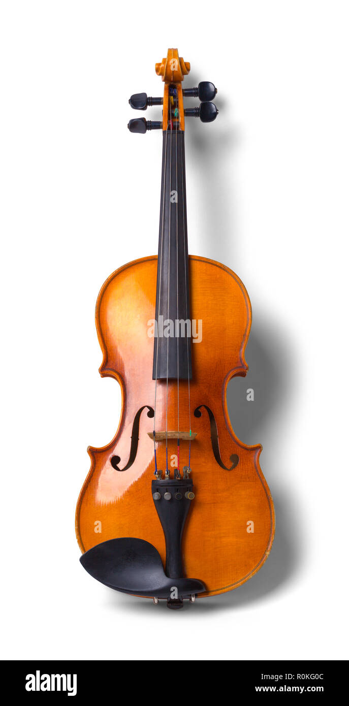 Violino di legno senza prua Iolated su sfondo bianco. Foto Stock