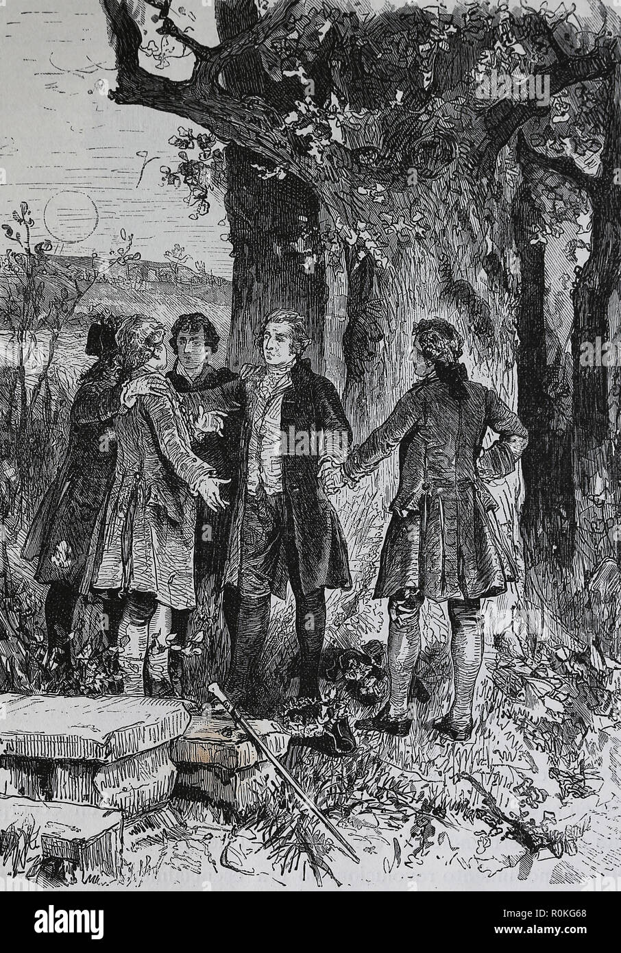 Grove League di Gottinga. Tedesco gruppo letterario. Fondazione di mezzanotte in un boschetto di quercino, 12 settembre 1772. Foto Stock