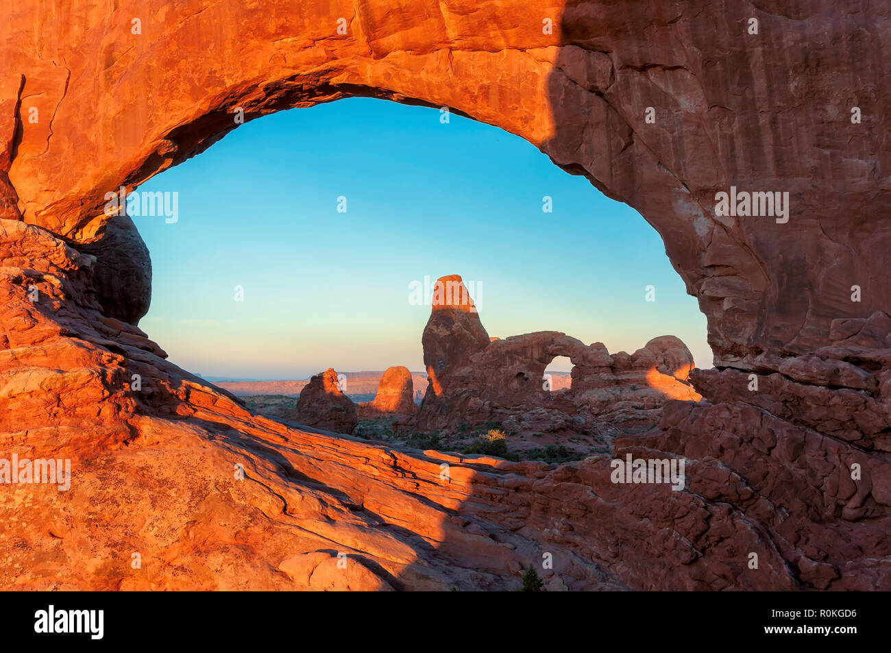 Sunrise Arches National Park, Moab, Utah Foto Stock