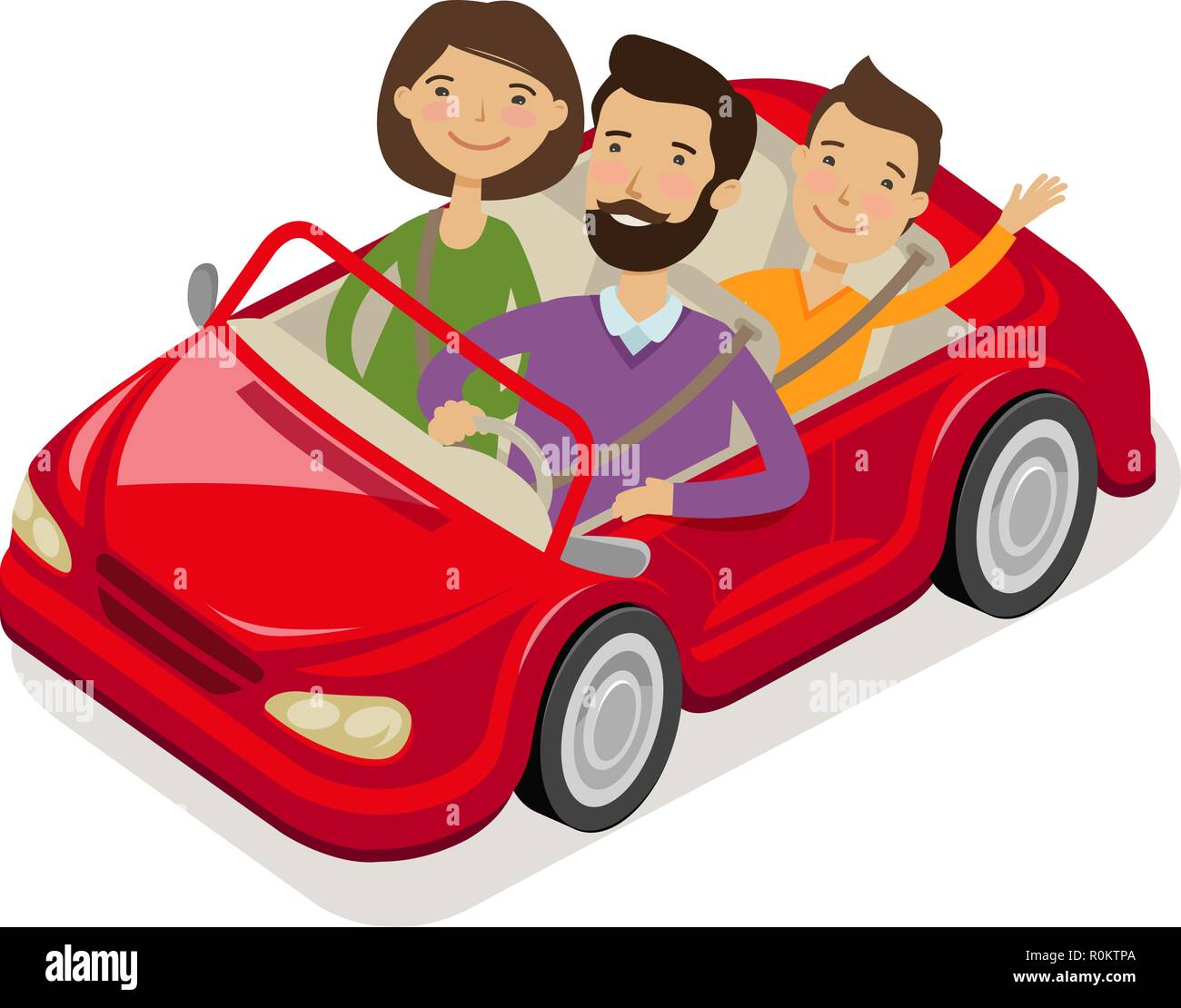 Famiglia viaggi in auto. Fumetto illustrazione vettoriale Illustrazione Vettoriale