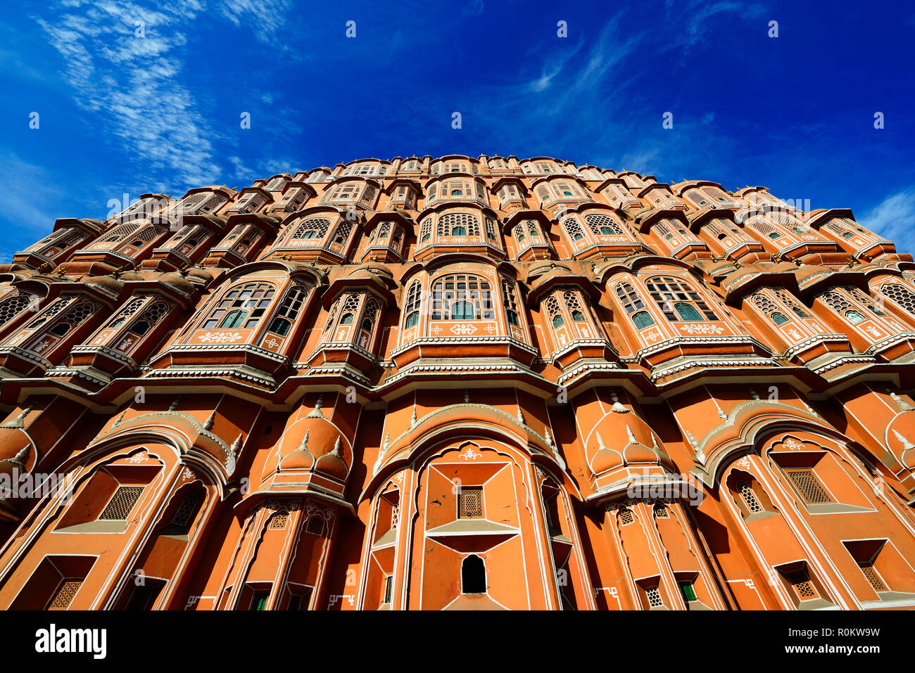 Facciata, Hawa Mahal, Palazzo dei venti, Jaipur, Rajasthan, India Foto Stock