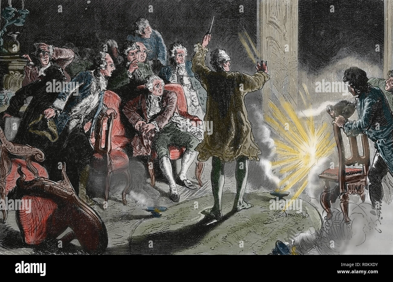 Conte Alessandro di Calgiiostro (1743-1795). Mago. Prestazioni in Dresden. Incisione di germanio, 1882. Foto Stock