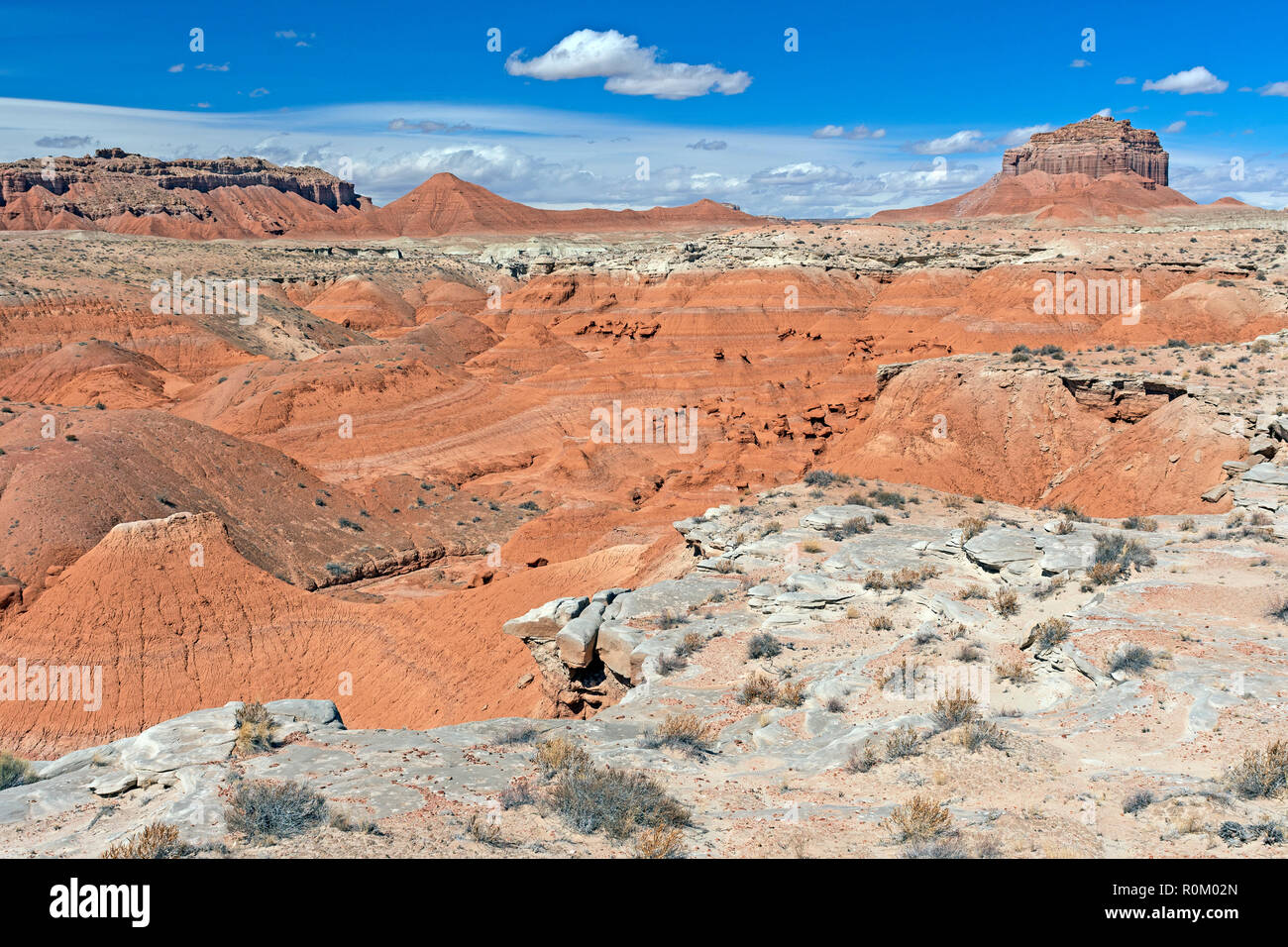 Formazioni colorate in un High Desert in Goblin Valley State Park in Utah Foto Stock