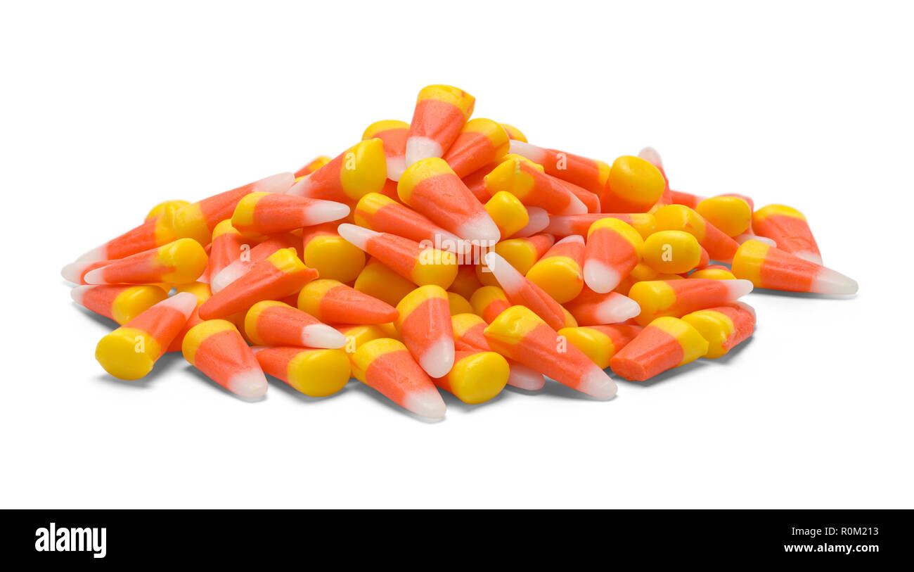 Piccolo mucchio di cereali caramellati isolato su uno sfondo bianco. Foto Stock