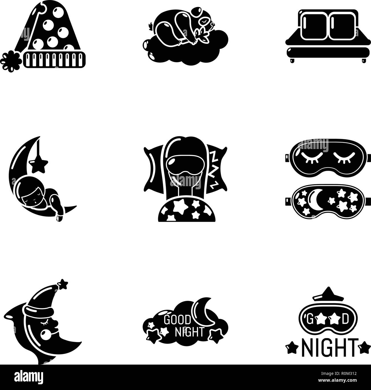 Sonno profondo set di icone, stile semplice Illustrazione Vettoriale