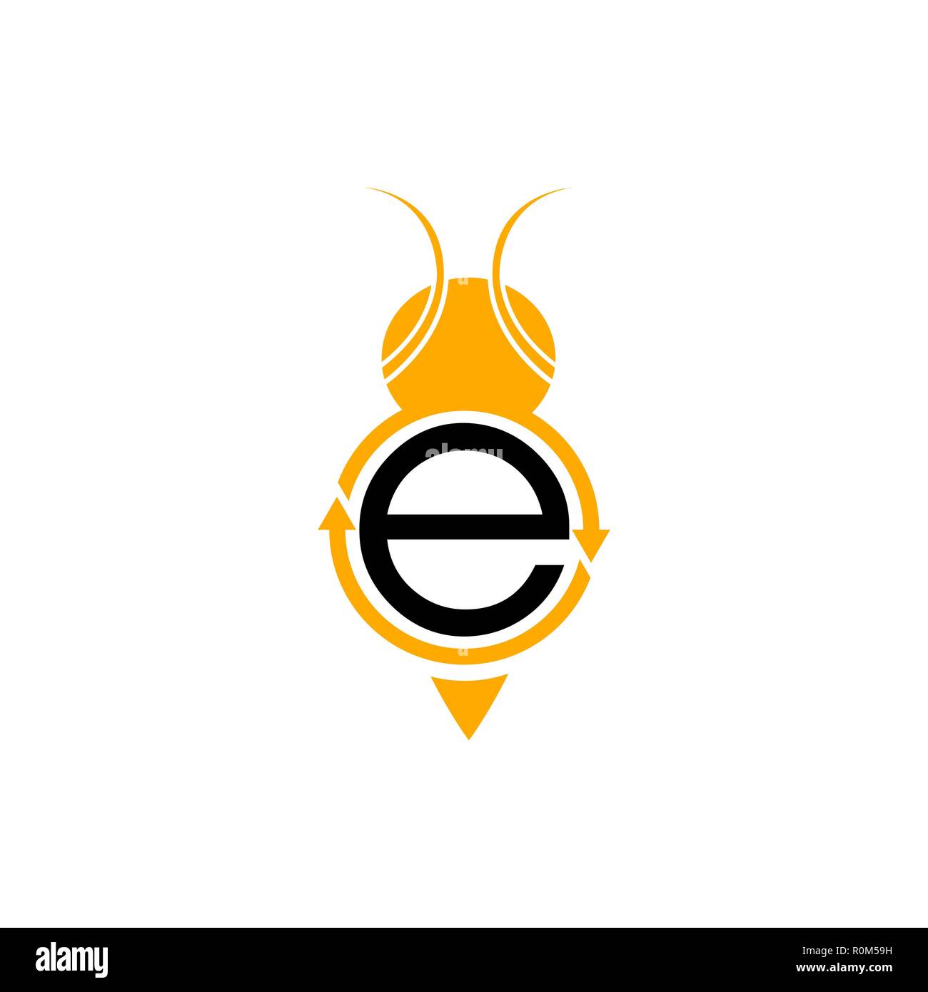 Cerchio con lettera iniziale e in nero colore arancione Illustrazione Vettoriale