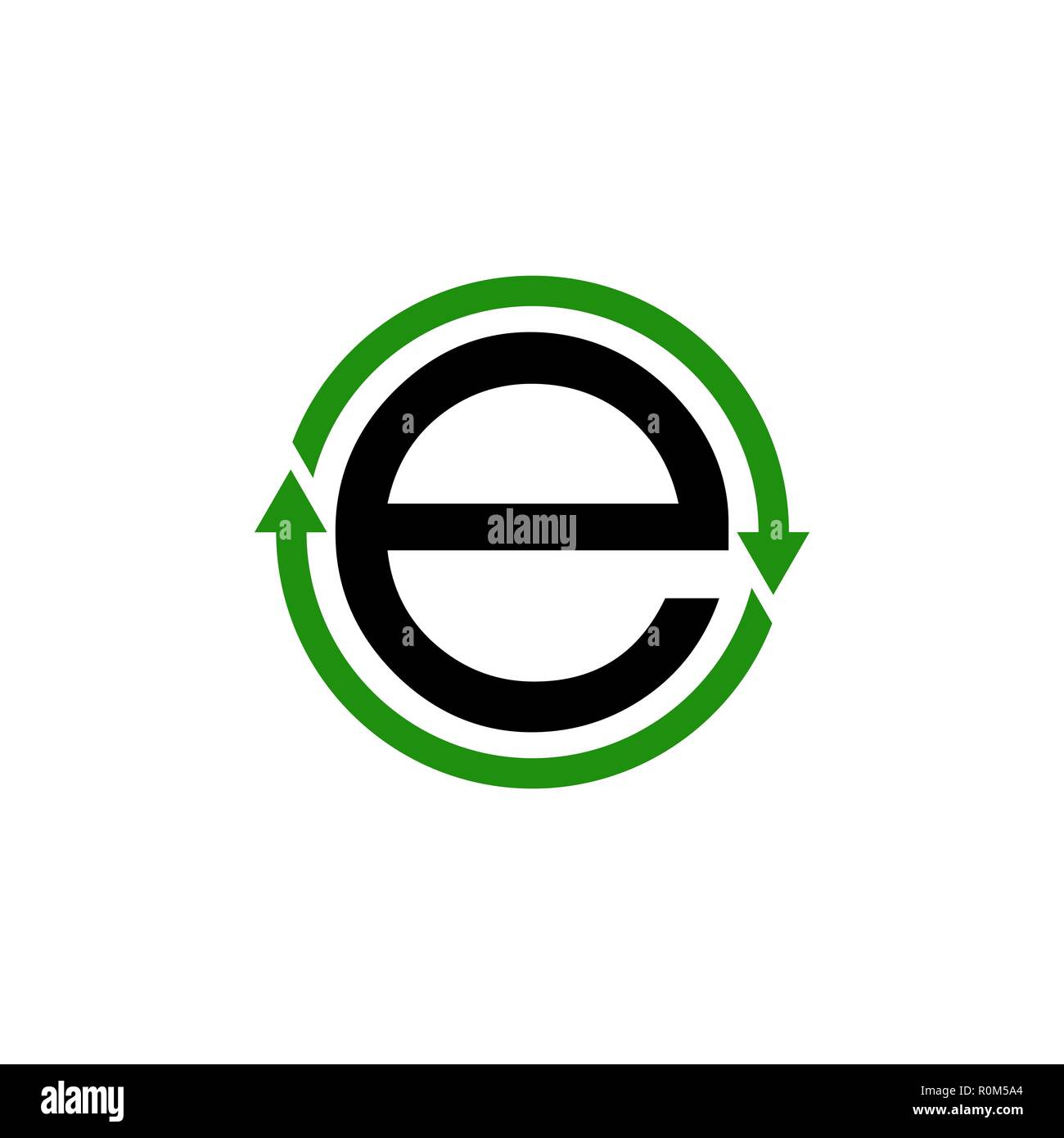 Cerchio verde la freccia con la lettera iniziale e. illustrazione vettoriale Illustrazione Vettoriale