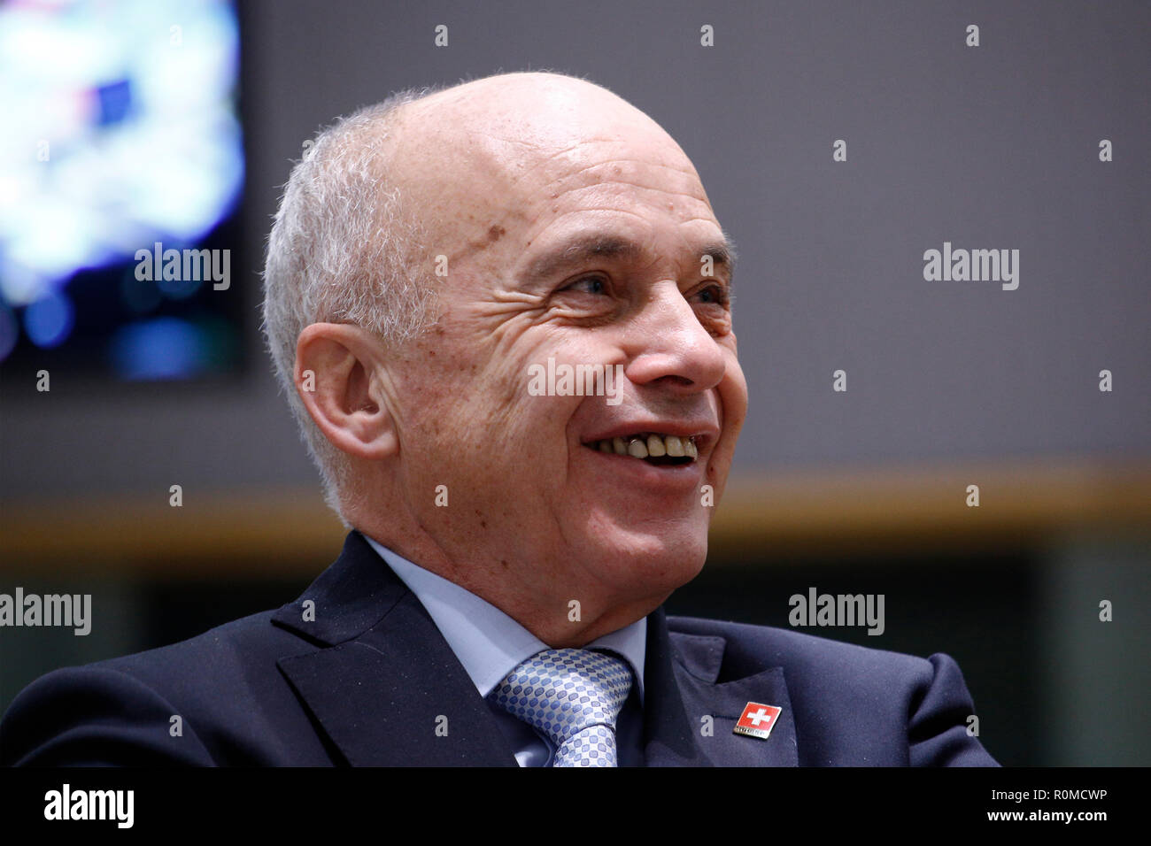 Bruxelles, Belgio. 6 nov. 2018. Ministro delle finanze e del consigliere federale della Svizzera, Ueli Maurer arriva a partecipare in un Comitato economico e finanziario (ECOFIN) Consiglio Affari. Alexandros Michailidis/Alamy Live News Foto Stock