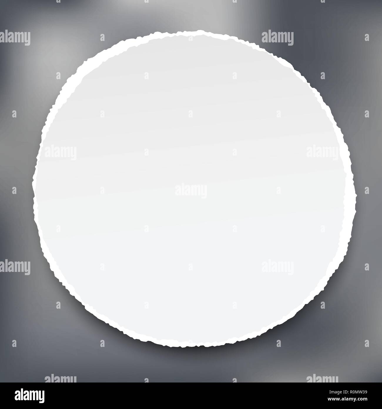 White round di carta strappata con ombra per testo o messaggio su grunge sfondo grigio. Illustrazione Vettoriale. Illustrazione Vettoriale