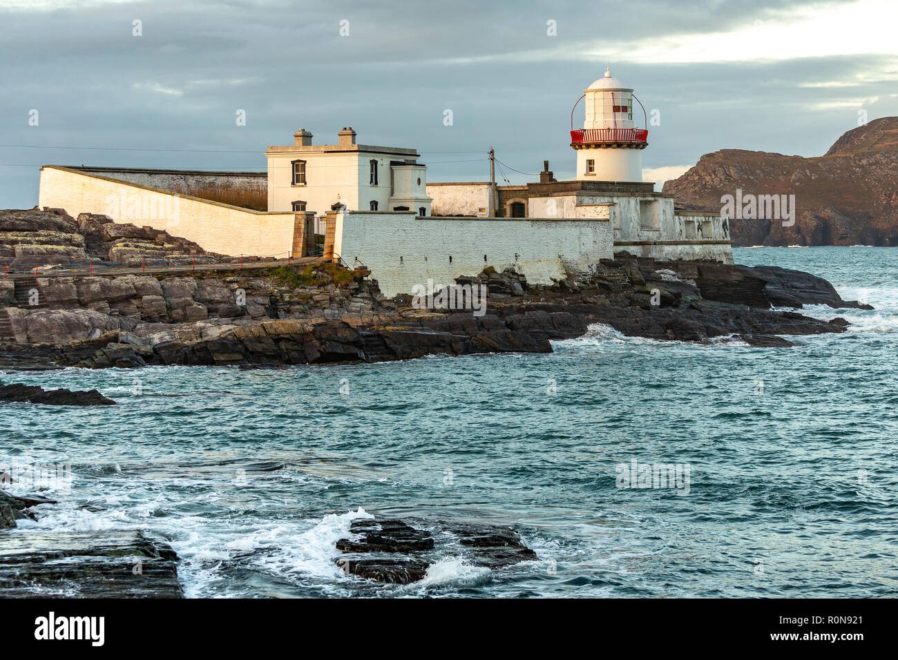 Valentia Island Lighthouse a Cromwell punto, County Kerry, Irlanda Foto Stock