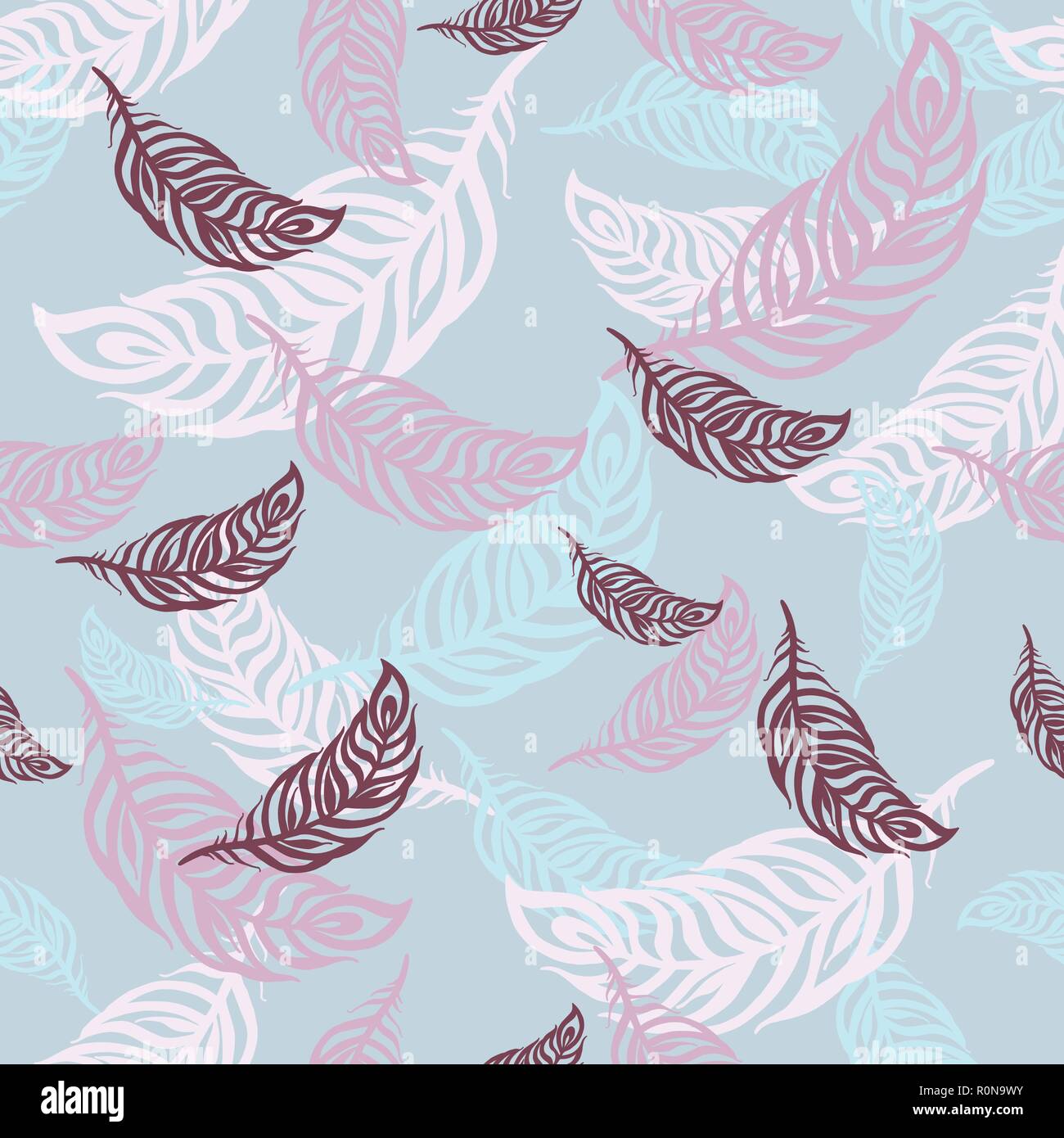 Piume seamless pattern luminoso per la biancheria da letto, poster, logo, sfondo, texture, stampa Illustrazione Vettoriale
