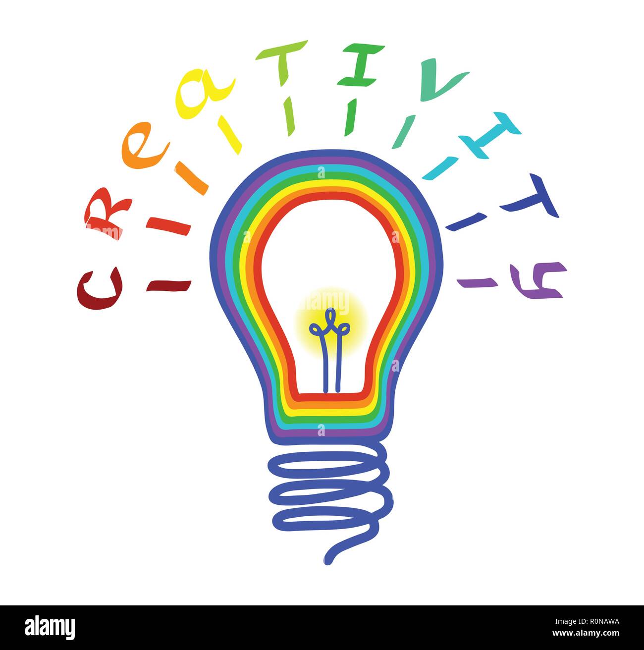 Il concetto di creatività. La lampadina della luce con il logo lettering. Un concetto o di un pensiero creativo e nuove idee. Illustrazione Vettoriale Illustrazione Vettoriale