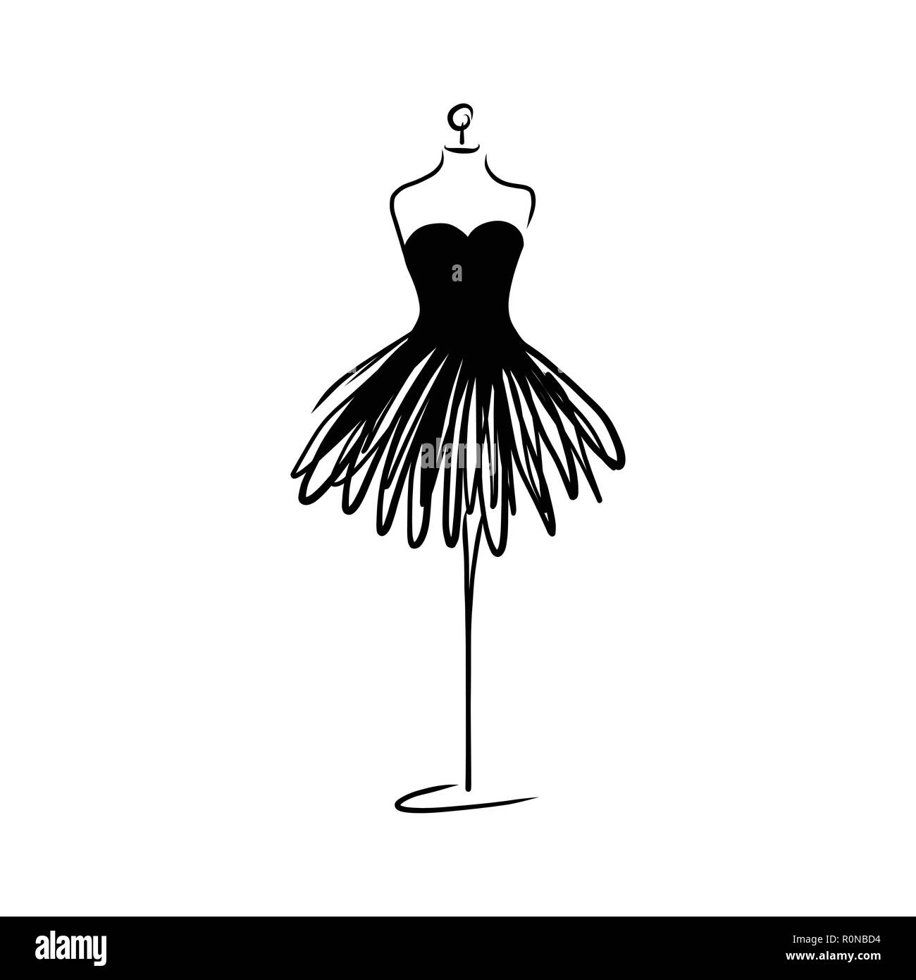Sarto dummy icona della moda su sfondo bianco. Atelier, designer, costruttore sarta oggetto. Nero simbolo di Couture, silhouette sullo sfondo bianco. V Illustrazione Vettoriale